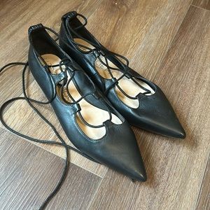 Lace-Up Pointed Toe Black Flats